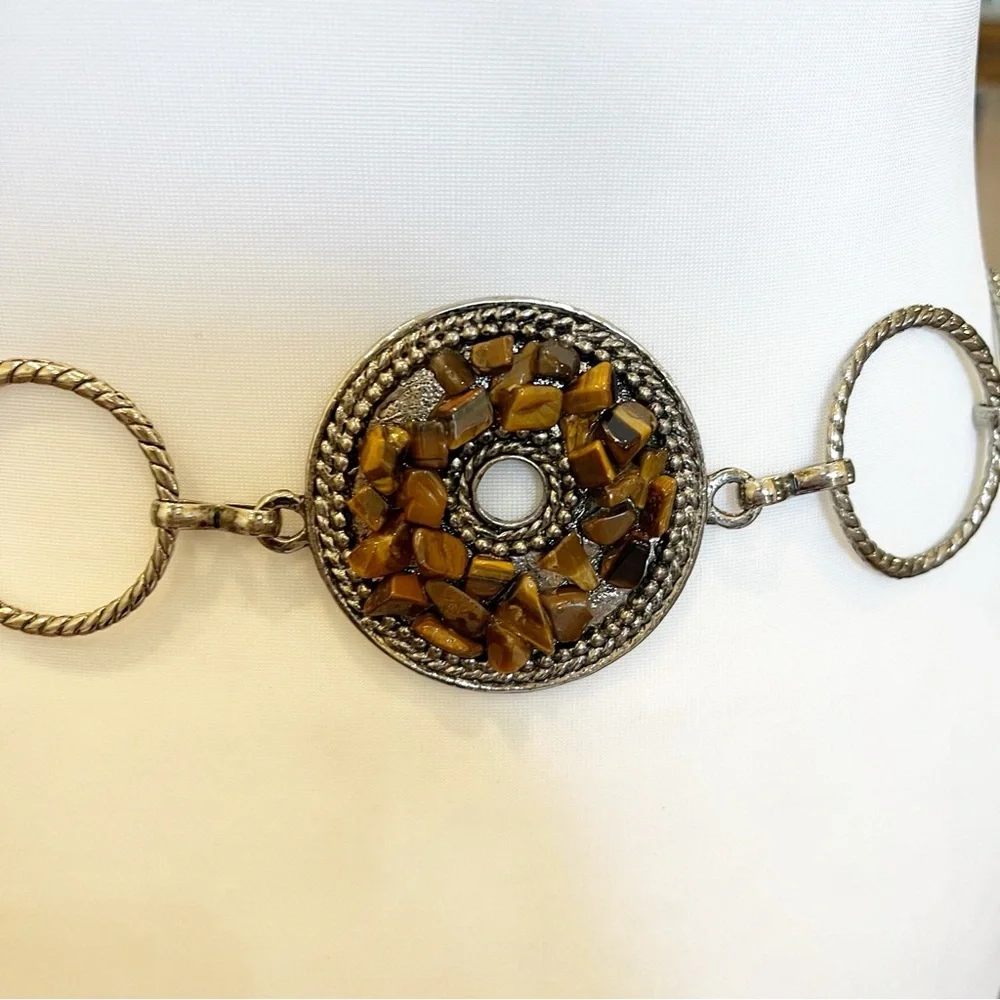Vintage Retro Chain Belt Silver & Pebbled Mosaic Discs Statement Women’s 48”